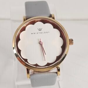 Wristology Women's Quartz Watch 38mm Gold Case Gray Leather Band, New Battery